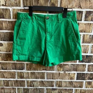 Green Cotton Bermuda Shorts with Flat Front Design